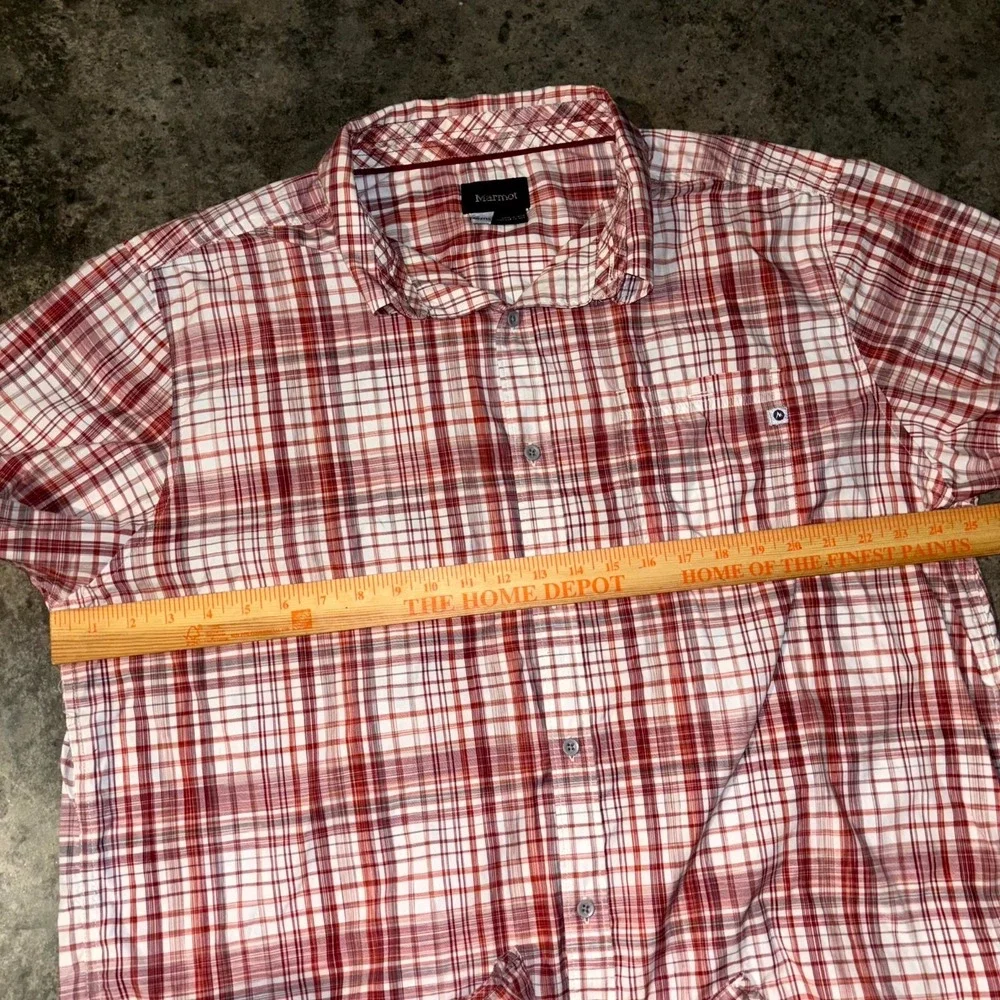 Marmot Shirt Mens 2XL Red White Plaid Nylon Short Sleeve Button Front Casual - Picture 7 of 12